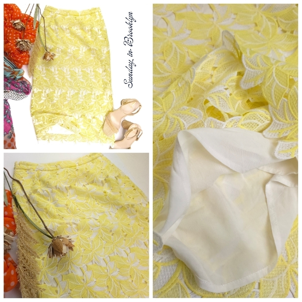 Sunday In Brooklyn Yellow Lace Skirt Sz S